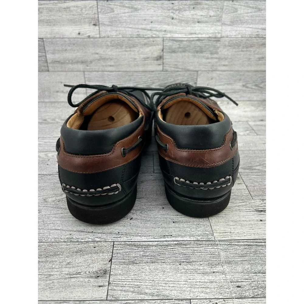 ET Wright Venezia Mens 9.5 Boat Shoes Black Brown Leather‎ Made in Italy 543549